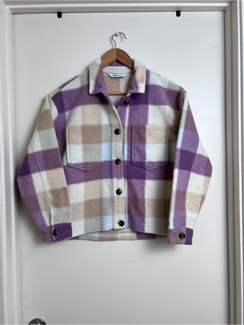 DSG Purple Plaid Fleece Shacket Jacket Oversized Button Up L